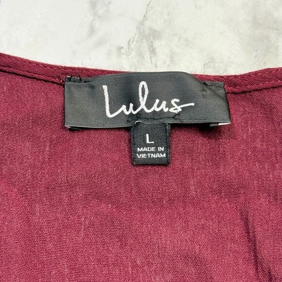 Lulus Burgundy Wrap Maxi Dress L Short Sleeve V Neck Flowy Lined Wedding Guest - Picture 8 of 8
